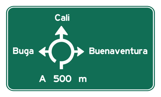 Señal de tránsito: DESTINOS EN GLORIETA