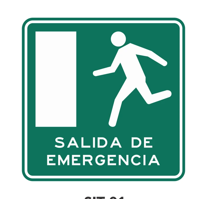Señal de tránsito: SALIDA DE EMERGENCIA A LA IZQUIERDA