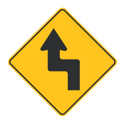 Señal de tránsito: CURVA Y CONTRA-CURVA CERRADA PRIMERA