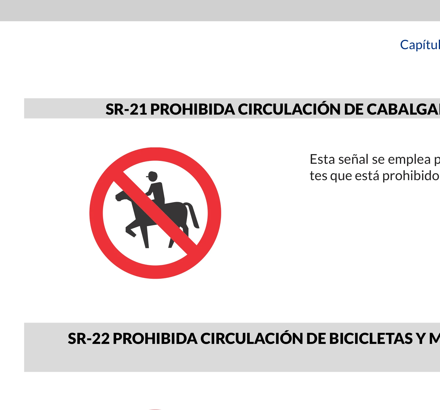 Señal de tránsito: Prohibida circulación de cabalgaduras